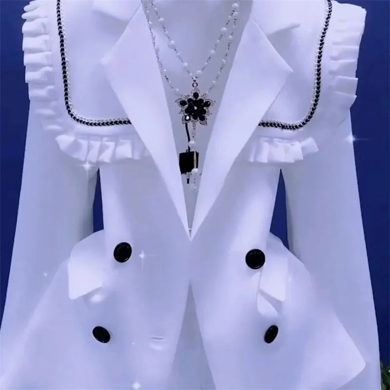 2025 Spring Autumn Suit Jacket Women's Blazer Fashion Mushroom Edge Suit Shawl Detachable Collar Sweet High End Korean Jacket